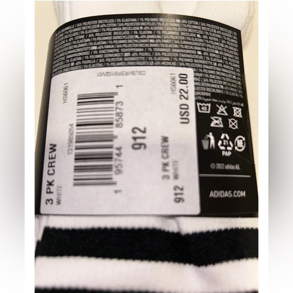 Adidas Golf Crew Socks 3 Pair Men 9-12 White Black 3 Stripe & Logo Cushioned NEW - Picture 2 of 11